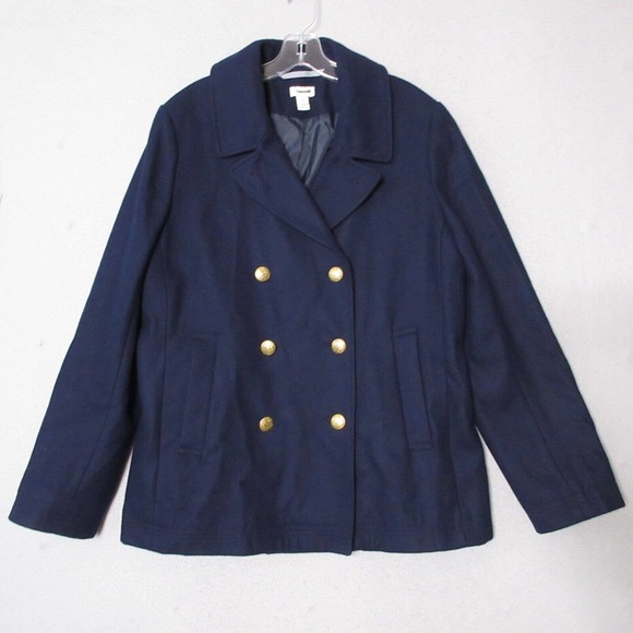 J Crew Factory Women Pea Coat Wool Military‎ Blue Gold Buttons NWOT - Picture 1 of 10